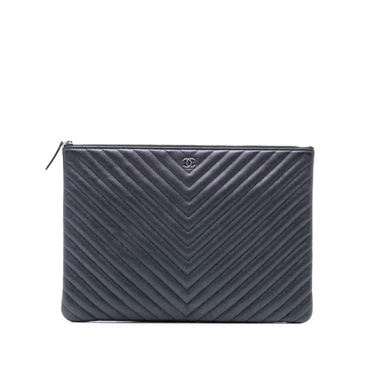 Large CC Chevron Iridescent Caviar O Case Clutch - Image 1