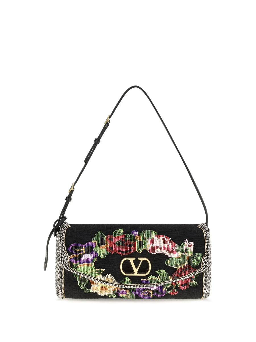 Valentino Garavani Devain Shoulder Bag — Black Silk Satin