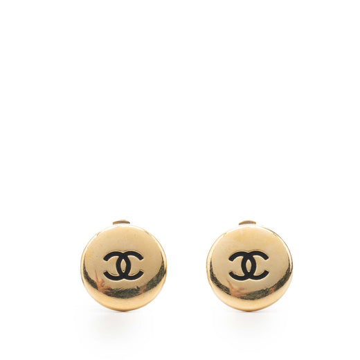 Gold Plated CC Button Clip on Earrings - Image 1