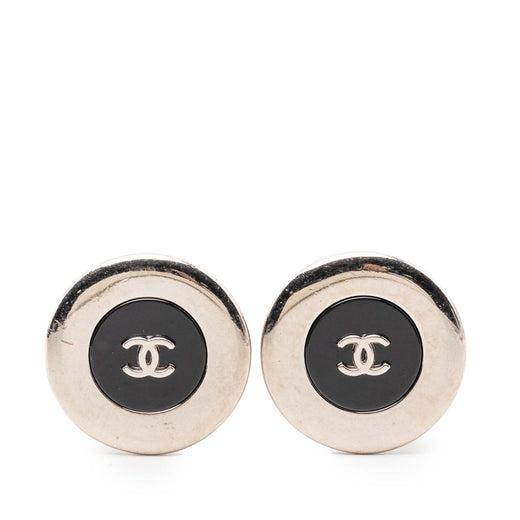 Silver Plated and Enamel CC Button Clip On Earrings - Image 1