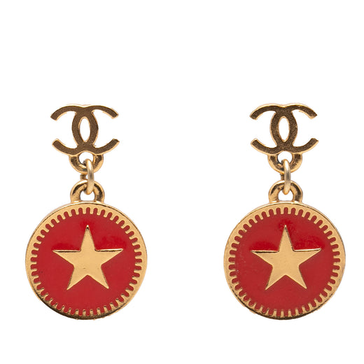 CC Gold Plated Enamel Star Dangling Push Back Earrings - Image 1