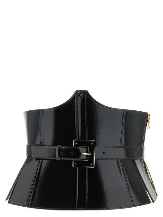 Elisabetta Franchi Patent Leather Corset Belt — Black