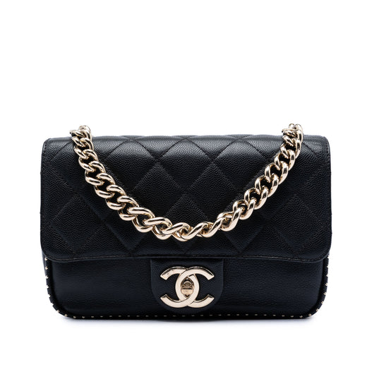 Small CC Quilted Caviar Studded Single Flap - Image 1