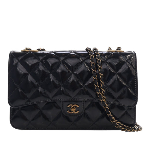 Quilted Patent and Goatskin CC Eyelet Wallet On Chain - Image 1