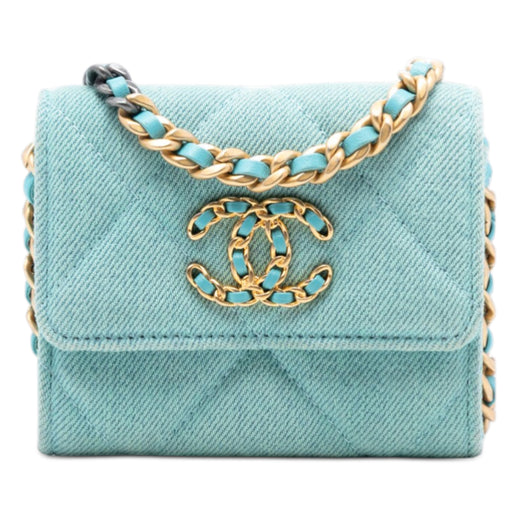 Quilted Denim 19 Card Holder with Chain - Image 1