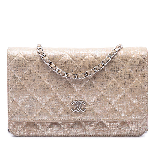 CC Quilted Metallic Fabric Wallet On Chain - Image 1