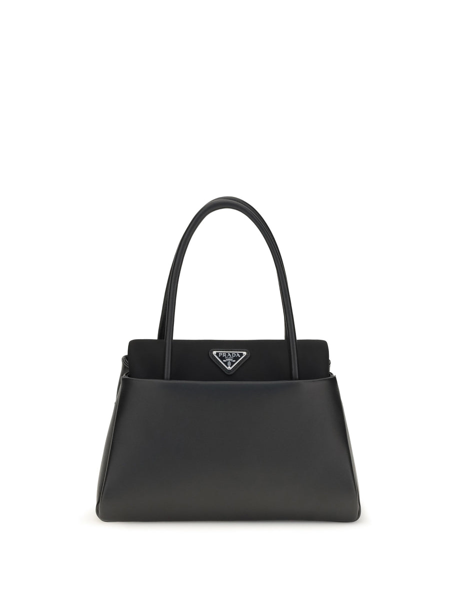 Prada Triangle Logo Top Handle Bag — Black Calf Leather Bos Taurus