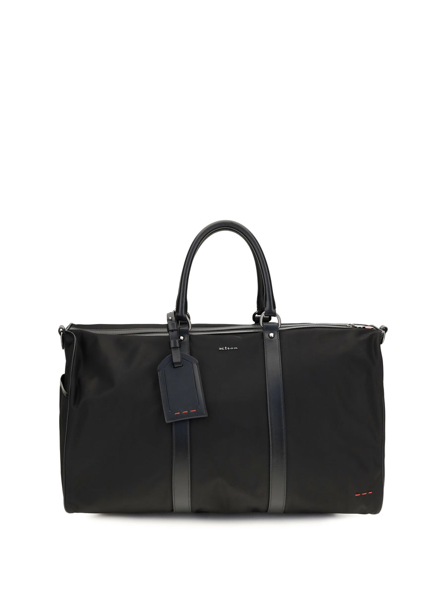 Kiton Leather-Trim Nylon Travel Duffle Bag — Black