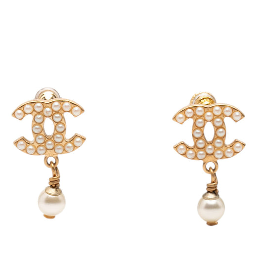 CC Gold Plated Faux Pearl Drop Push Back Earrings - Image 1