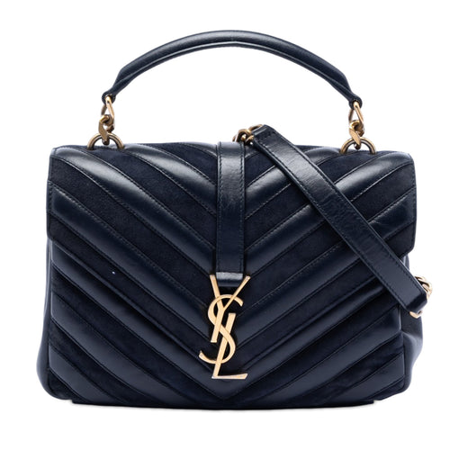 Medium Calfskin and Suede Chevron Monogram College Satchel - Image 1