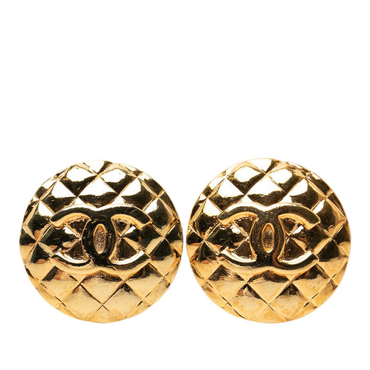 CC Gold Plated Quilted Round Clip On Earrings - Image 1
