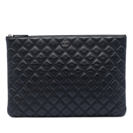 Large Quilted Lambskin Double Stitch O Case Clutch - Image 1