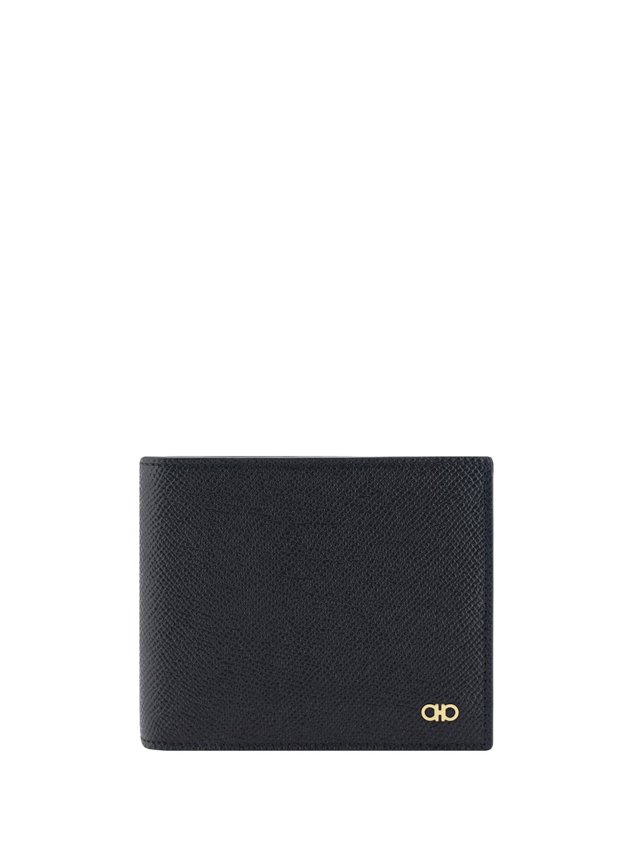 Ferragamo Gancini Logo Bifold Wallet — Black Calf Leather Bos Taurus