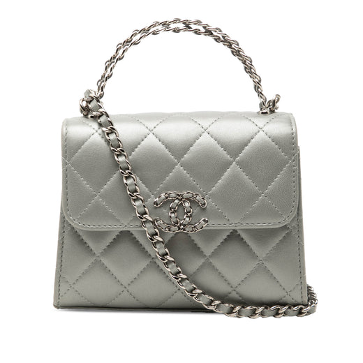 Mini CC Metallic Lambskin Top Handle Clutch With Chain - Image 1