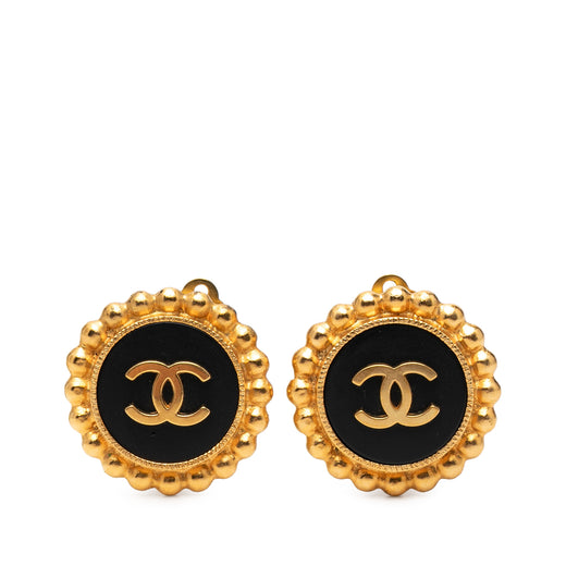 CC Gold Plated and Enamel Button Clip On Earrings - Image 1