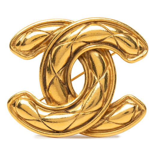 Gold Plated Quilted CC Brooch - Image 1
