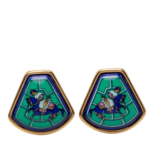Enamel Jockey Cloisonne Clip On Earrings - Image 1