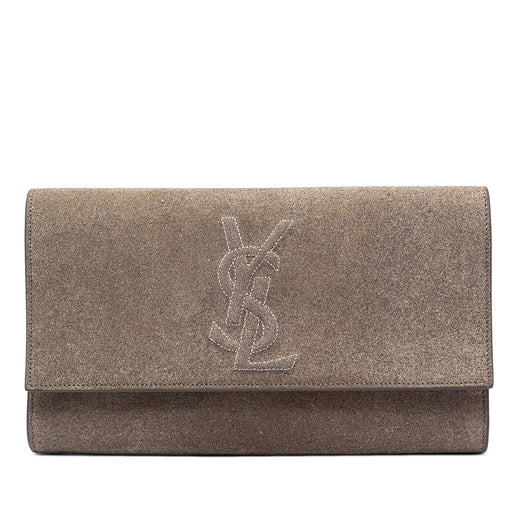 Large Stitched Suede Monogram Belle De Jour Clutch - Image 1