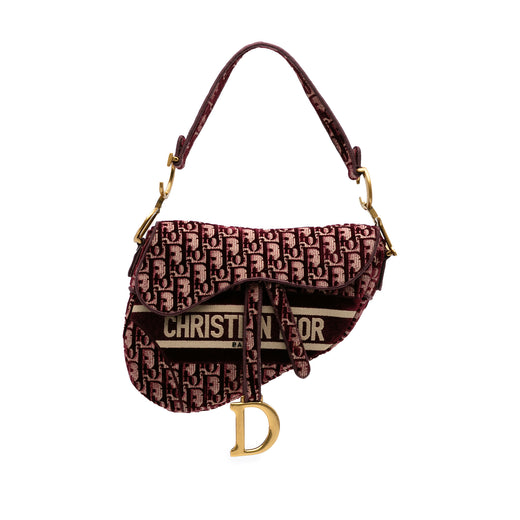 Oblique Velvet Embroidered Saddle Bag - Image 1
