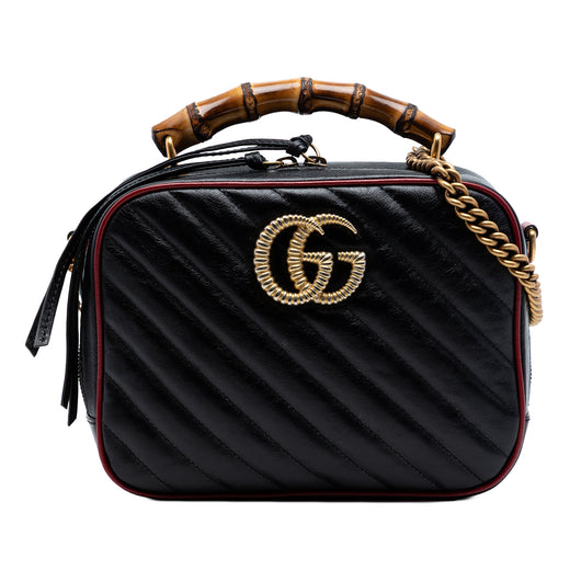 Small GG Marmont Matelasse Diagonal Leather Torchon Bamboo Satchel - Image 1