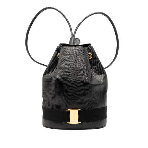 Lizard Embossed Leather Vara Bow Drawstring Backpack - Image 1
