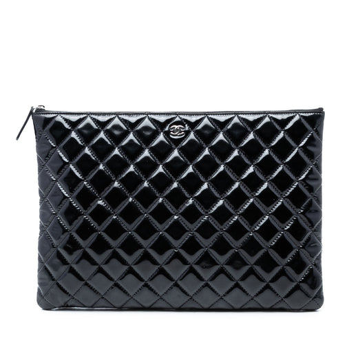 Large Quilted Patent O Case Clutch - Image 1