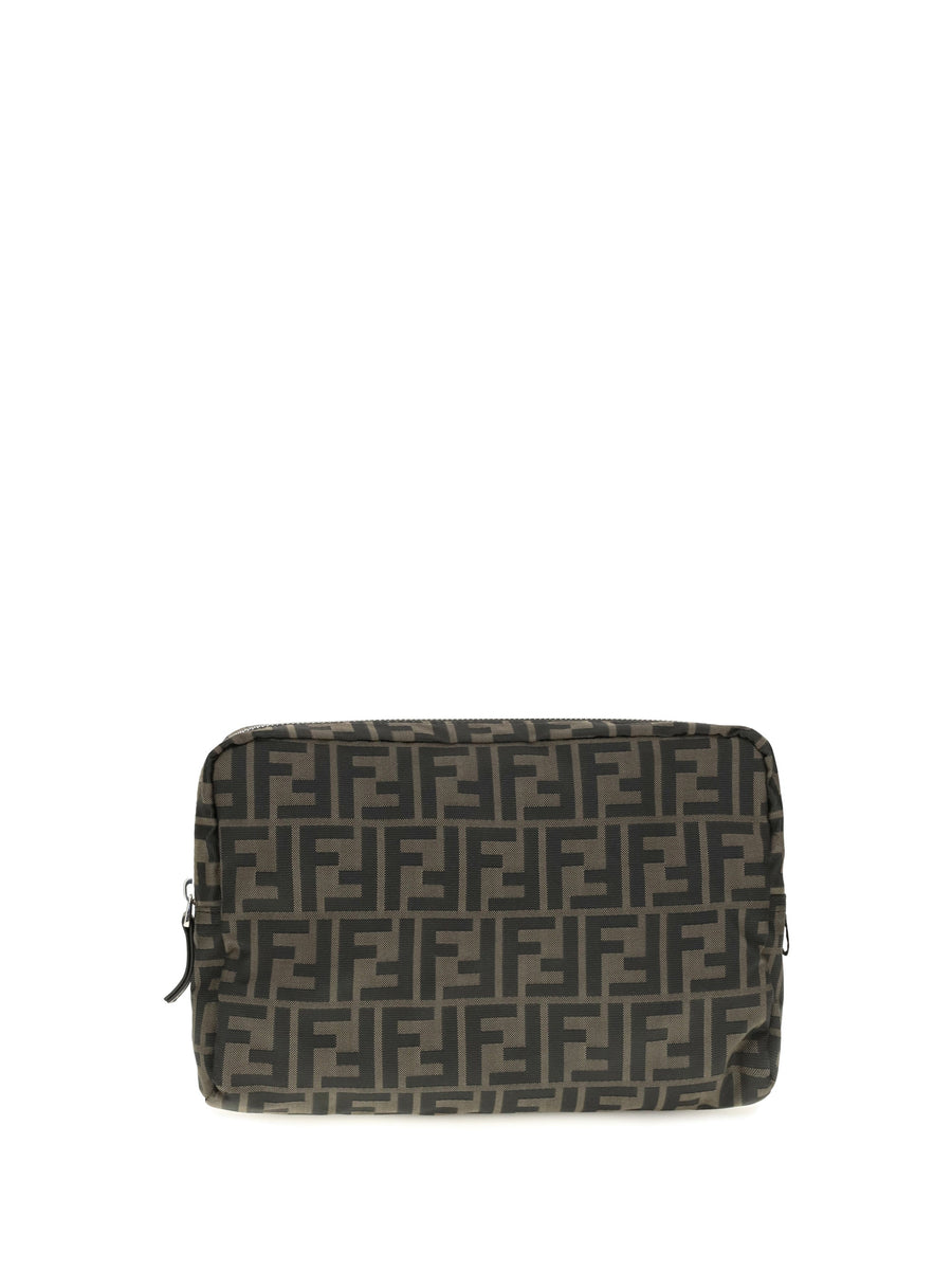 Fendi Ff Monogram Jacquard Beauty Case — Taupe Polyester Wallet