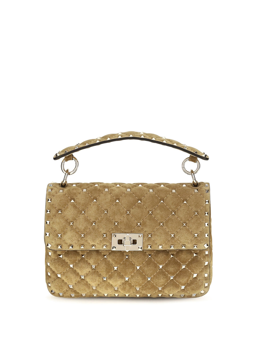 Valentino Garavani Rockstud Spike Top Handle Bag — Beige Calf Leather Bos Taurus