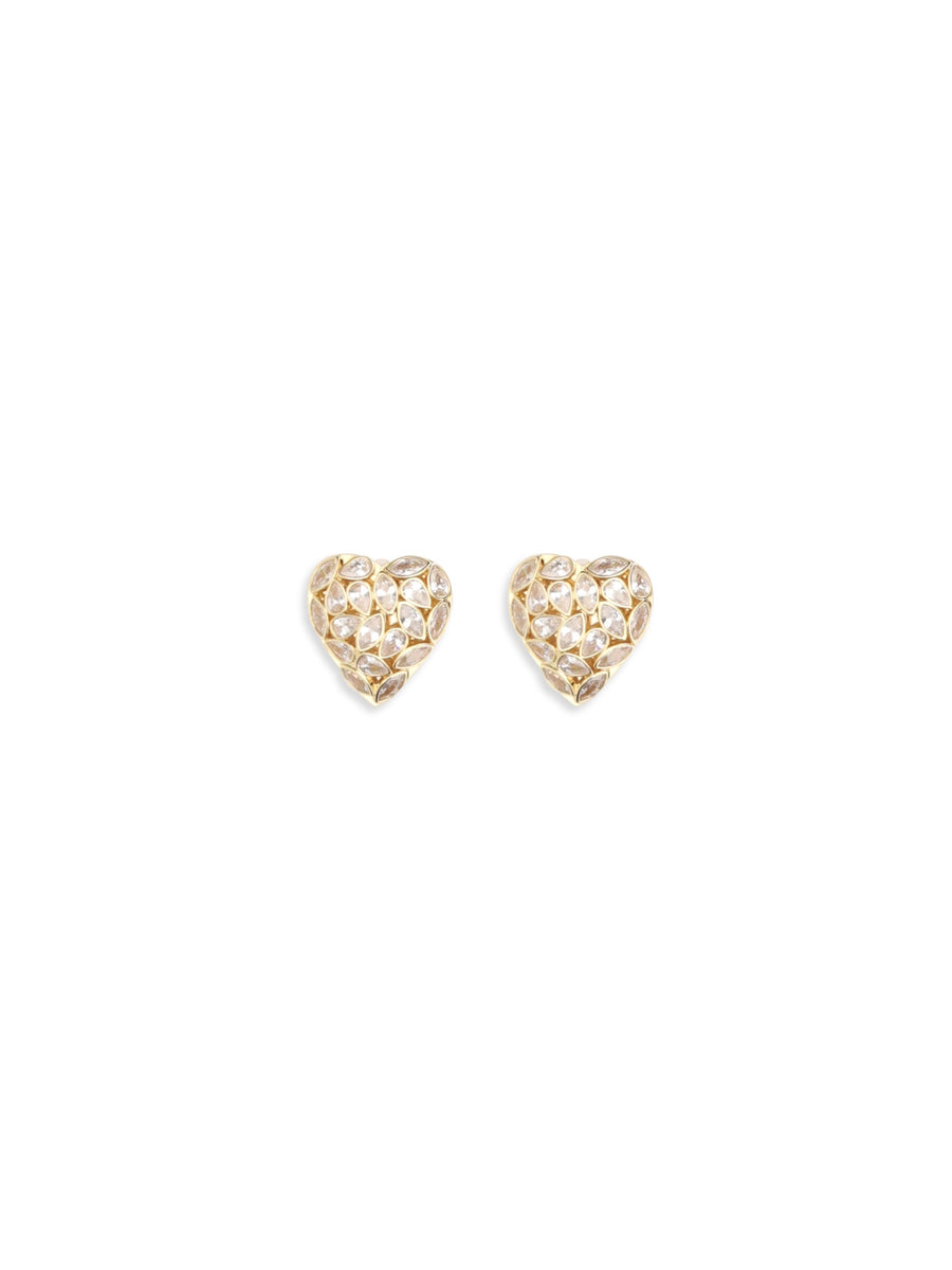 Self-Portrait Crystal-Embellished Heart Earrings — Gold Brass