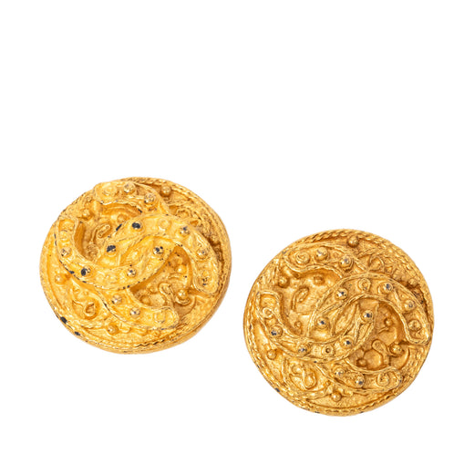 CC Gold Plated Arabesque Round Clip On Earrings - Image 1