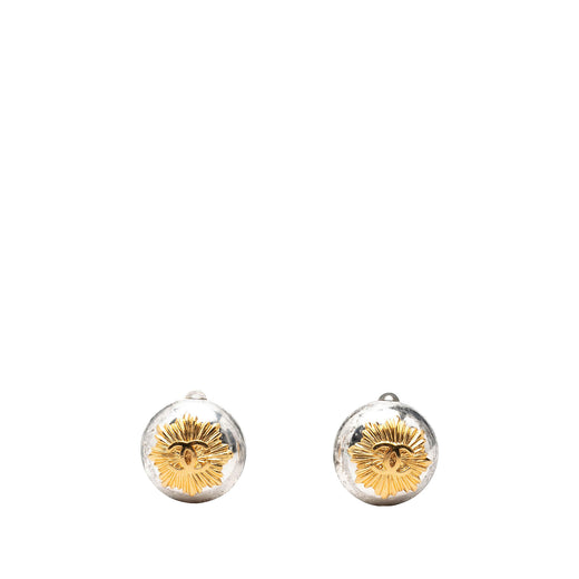 CC Brass and Gold Plated Sunburst Round Clip On Earrings - Image 1