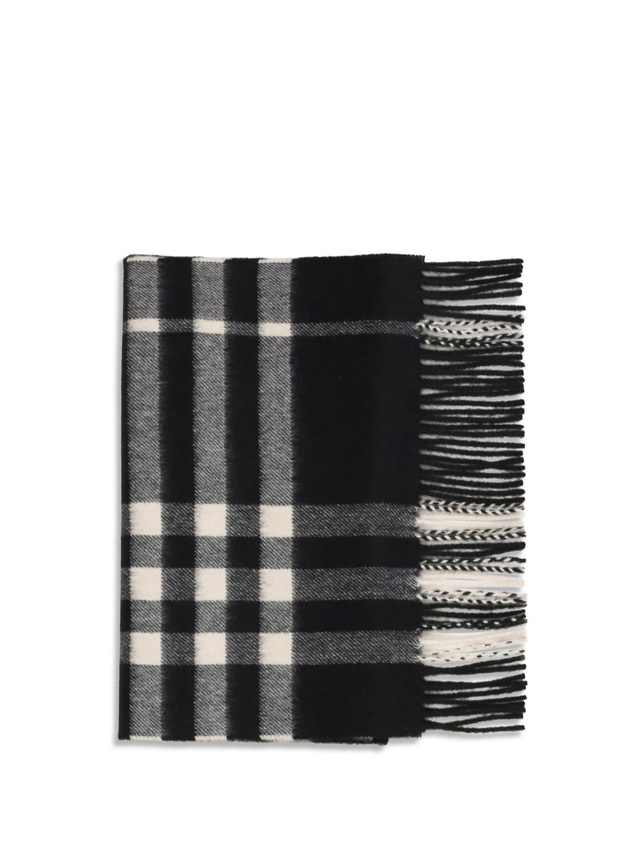 Burberry Embroidered Cashmere Check Scarf — Black Kashmir/capra Hircus Scarfs