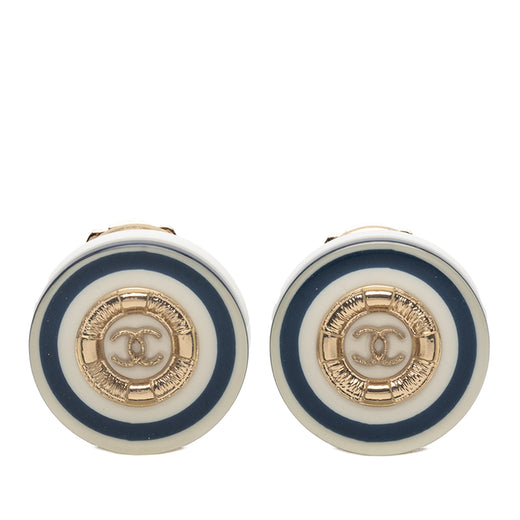 Gold Plated CC Resin Button Clip on Earrings - Image 1