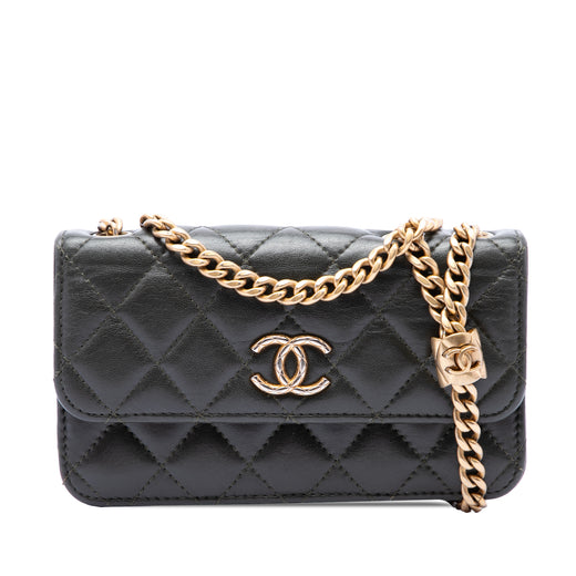 CC Quilted Lambskin Pillow Crush Flap Phone Holder with Chain - Image 1