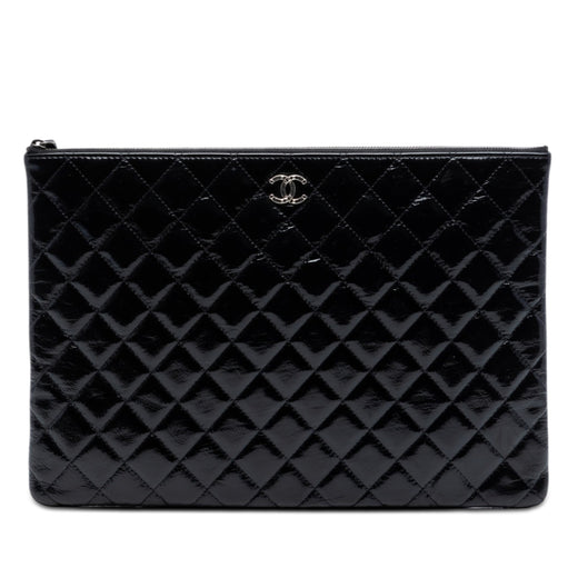 Large Quilted Patent O Case Clutch - Image 1