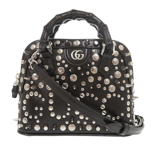 Mini Studded Dollar Calfskin Bamboo Diana Dome Satchel - Image 1