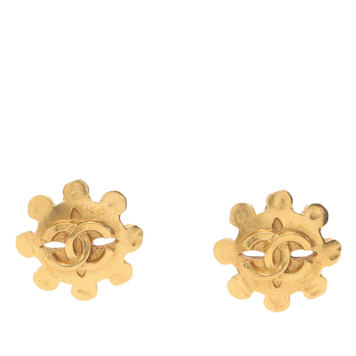 Gold Plated CC Floral Clip On Earrings - Image 1
