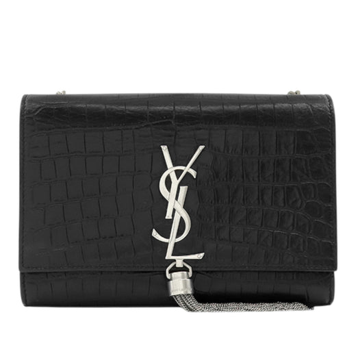 Small Croc Embossed Leather Monogram Kate Tassel Crossbody - Image 1