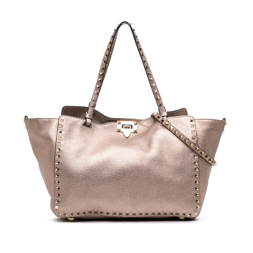 Medium Metallic Leather Rockstud Trapeze Satchel - Image 1