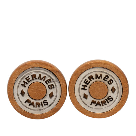 Wood and Palladium Sellier Clip On Earrings - Image 1