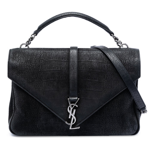Large Croc Embossed Nubuck Monogram College Satchel - Image 1