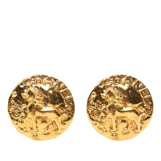 CC Gold Plated Lion Round Clip On Earrings - Image 1