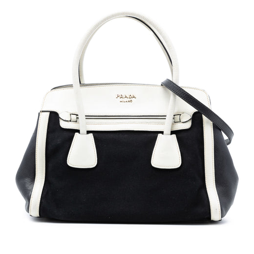 Bicolor Saffiano Cuir Trimmed Canvas Satchel - Image 1