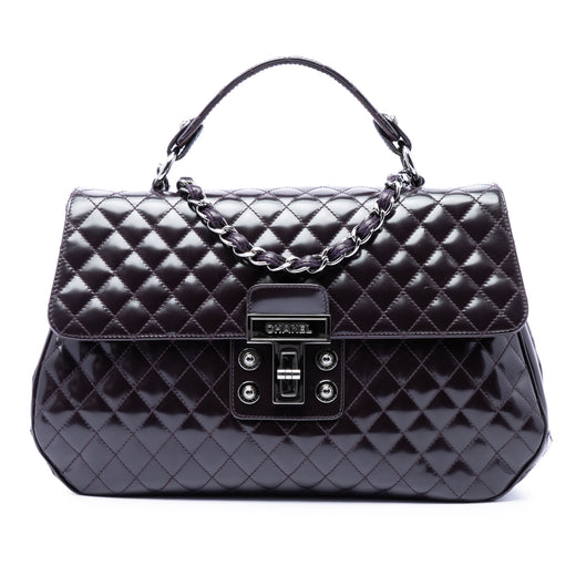 Quilted Glazed Calfskin Mademoiselle Lock Kelly Flap - Image 1