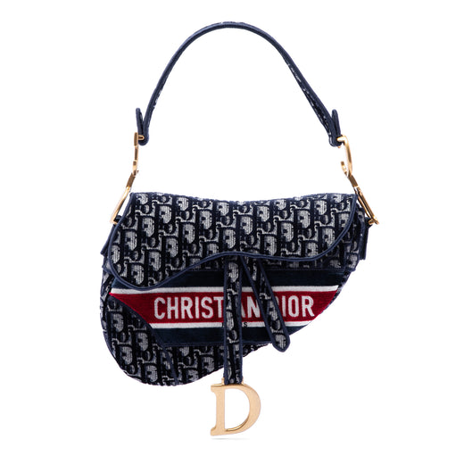 Oblique Embroidered Velvet Saddle Bag - Image 1