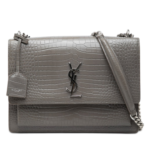Large Croc Embossed Leather Monogram Sunset Crossbody - Image 1