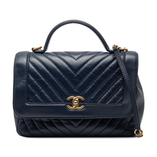 CC Chevron Aged Calfskin Top Handle Flap - Image 1