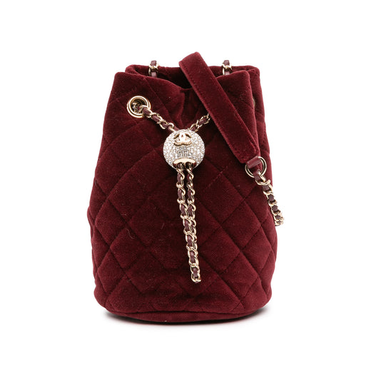Mini Velvet Crystal Pearl Crush Bucket Bag - Image 1