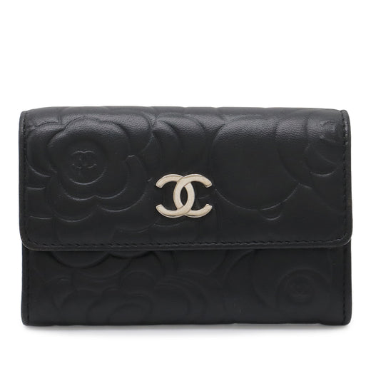 CC Embossed Leather Camellia Card Holder - Image 1
