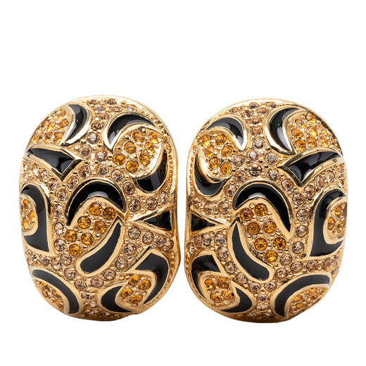 Gold Plated Strass Enamel Oval Clip On Earrings - Image 1